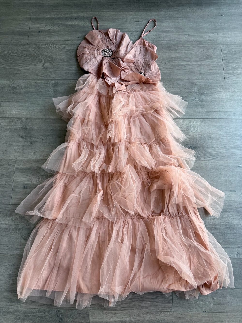 NWT Anthropologie Kavita Bhartia Rosette Tiered Tulle Gown - champagne pink - Picture 1 of 8